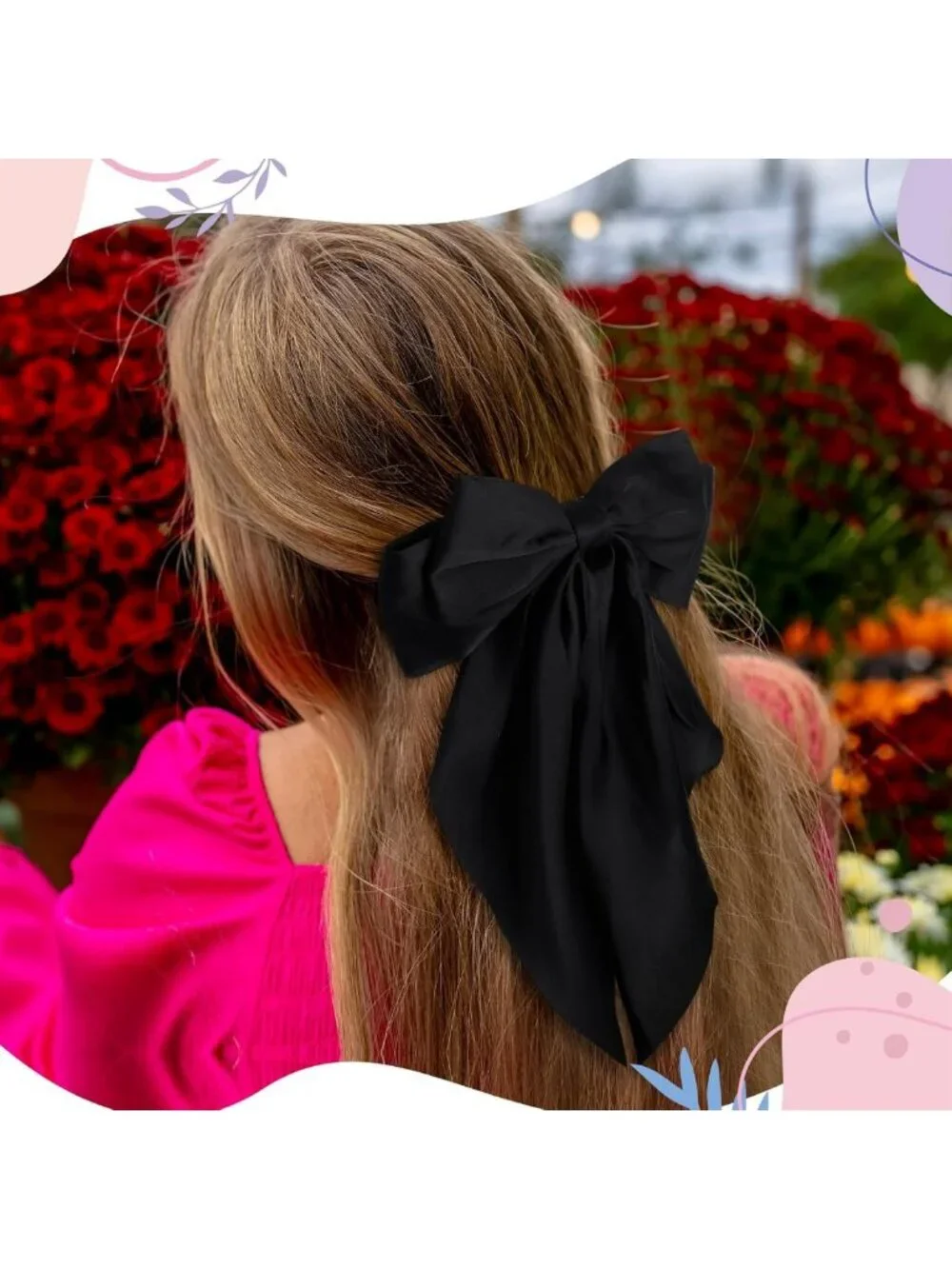 36 Pcs Oversized Satin Hair Bows for Women - Black & White Long Tail Clips